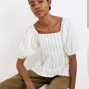 Madewell Women's Puff Sleeve Empire Boho Blouse Top Size L
